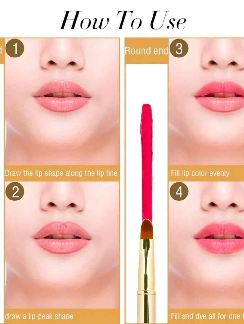 Gold Retractable Dual Sided Lip Brush- Pointed & Rounded Tips BNIB